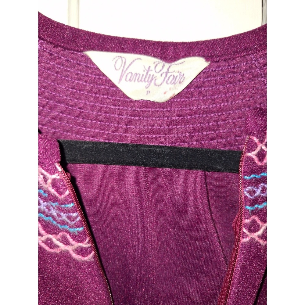 Vintage Vanity Fair 3/4 Zip Burgundy Robe House Coat Maxi‎ Multicolor Embroidery - Picture 6 of 7